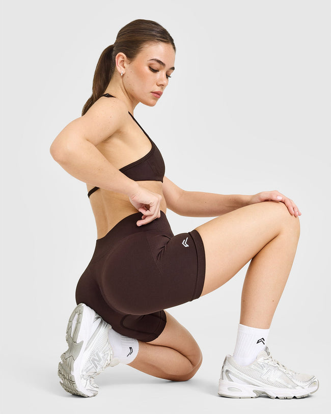 EnhanceLiftâ„¢ Seamless Shorts with White Logo | Plum Brown