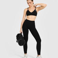 EnhanceLiftâ„¢ Seamless Strappy Sports Bra with White Logo | Black