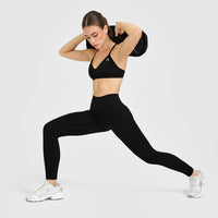 EnhanceLiftâ„¢ Seamless Strappy Sports Bra with White Logo | Black