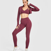 EnhanceLiftâ„¢ Seamless Strappy Sports Bra with White Logo | Burnt Maroon