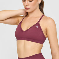 EnhanceLiftâ„¢ Seamless Strappy Sports Bra with White Logo | Burnt Maroon