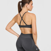 EnhanceLiftâ„¢ Seamless Strappy Sports Bra with White Logo | Coal