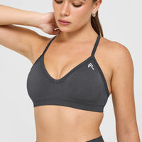 EnhanceLiftâ„¢ Seamless Strappy Sports Bra with White Logo | Coal