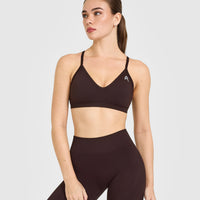 EnhanceLiftâ„¢ Seamless Strappy Sports Bra with White Logo | Plum Brown
