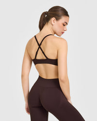 EnhanceLiftâ„¢ Seamless Strappy Sports Bra with White Logo | Plum Brown