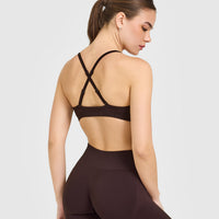EnhanceLiftâ„¢ Seamless Strappy Sports Bra with White Logo | Plum Brown