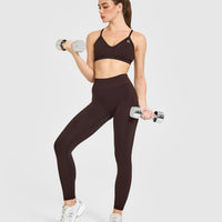 EnhanceLiftâ„¢ Seamless Strappy Sports Bra with White Logo | Plum Brown
