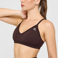 EnhanceLiftâ„¢ Seamless Strappy Sports Bra with White Logo | Plum Brown