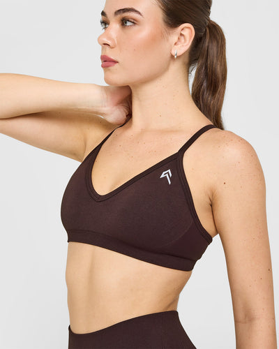 EnhanceLiftâ„¢ Seamless Strappy Sports Bra with White Logo | Plum Brown