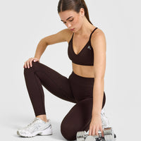 EnhanceLiftâ„¢ Seamless Strappy Sports Bra with White Logo | Plum Brown