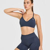 EnhanceLiftâ„¢ Seamless Strappy Sports Bra with White Logo | True Blue