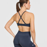 EnhanceLiftâ„¢ Seamless Strappy Sports Bra with White Logo | True Blue