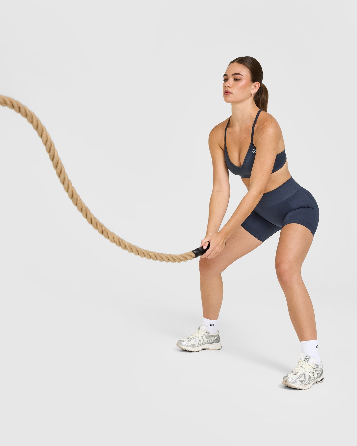EnhanceLiftâ„¢ Seamless Strappy Sports Bra with White Logo | True Blue