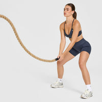 EnhanceLiftâ„¢ Seamless Strappy Sports Bra with White Logo | True Blue
