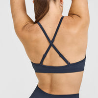 EnhanceLiftâ„¢ Seamless Strappy Sports Bra with White Logo | True Blue