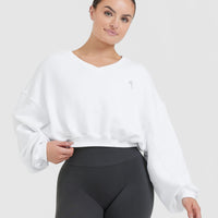 All Day Lightweight Oversized V-Neck Sweatshirt | White