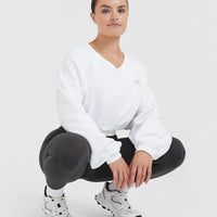 All Day Lightweight Oversized V-Neck Sweatshirt | White