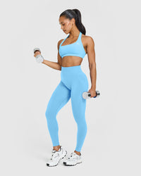 EasyLift™ Halter Bralette with White Logo | Arctic Blue