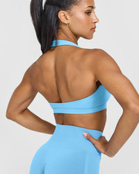 EasyLift™ Halter Bralette with White Logo | Arctic Blue