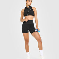 EasyLiftâ„¢ Zip High Neck Sports Bra with White Logo | Black