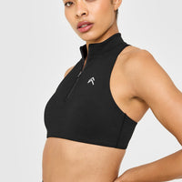 EasyLiftâ„¢ Zip High Neck Sports Bra with White Logo | Black