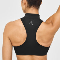 EasyLiftâ„¢ Zip High Neck Sports Bra with White Logo | Black