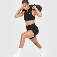 EasyLiftâ„¢ Zip High Neck Sports Bra with White Logo | Black