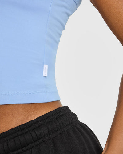 Cotton Fitted Mid Vest | Washed Powdered Blue