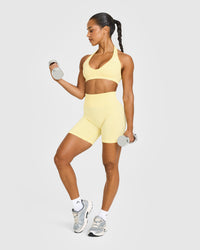 Effortless Seamless Shorts with White Logo | Sherbert Yellow