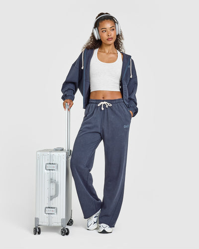 Raw Lounge Wide Leg Joggers | Washed True Blue