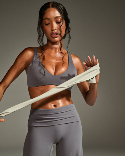 Oner Modal SoftMotion™ Scoop Back Bralette with White Logo | Ash Grey