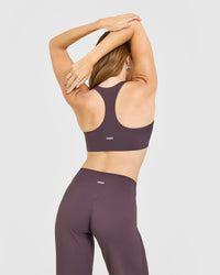 SoftMotion™ Sports Bra with White Logo | Dark Umber Brown