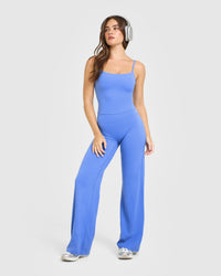 SoftMotion™ Straight Leg Bottoms with White Logo | Glaucous Blue