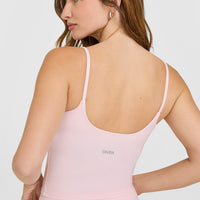 SoftMotion™ Strappy Mid Vest with Built in Bra Shelf with White Logo | Ballet Pink