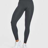 Timeless High Waisted Leggings with White Logo | Coal