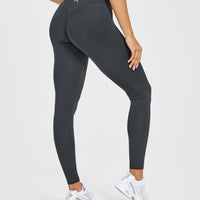Timeless High Waisted Leggings with White Logo | Coal