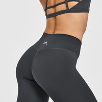 Timeless High Waisted Leggings with White Logo | Coal