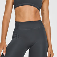 Timeless High Waisted Leggings with White Logo | Coal