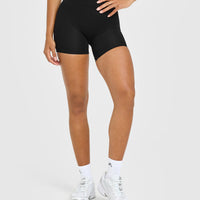 Timeless High Waisted Shorts with White Logo | Black