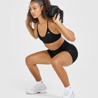 Timeless High Waisted Shorts with White Logo | Black