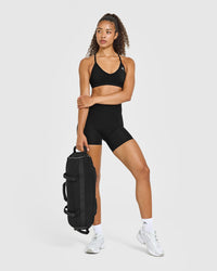 Timeless High Waisted Shorts with White Logo | Black