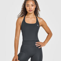 Timeless Square Neck Mid Vest with White Logo | Coal