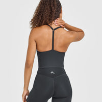 Timeless Square Neck Mid Vest with White Logo | Coal