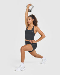 Timeless Square Neck Mid Vest with White Logo | Coal