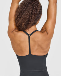 Timeless Square Neck Mid Vest with White Logo | Coal