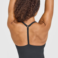 Timeless Square Neck Mid Vest with White Logo | Coal