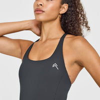 Timeless Square Neck Mid Vest with White Logo | Coal