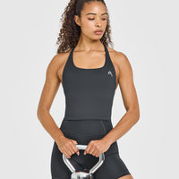 Timeless Square Neck Mid Vest with White Logo | Coal