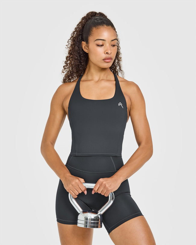 Timeless Square Neck Mid Vest with White Logo | Coal