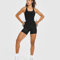 Timeless Square Neck Vest with White Logo | Black